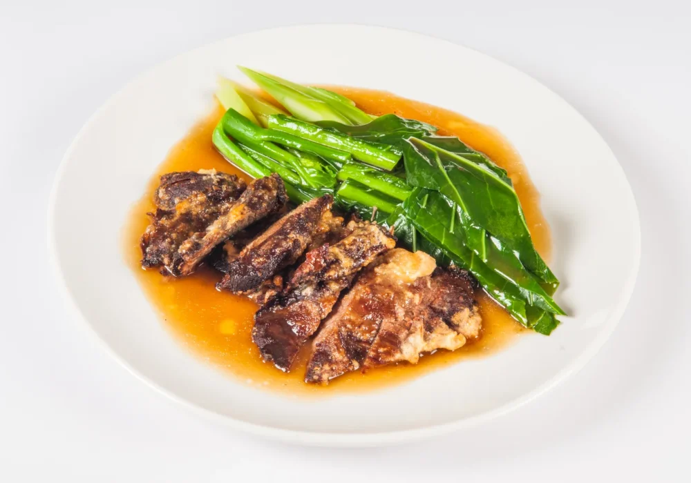 หมู เนื้ออบยอดผัก BAKED PORK BEEF WITH VEGETABLE